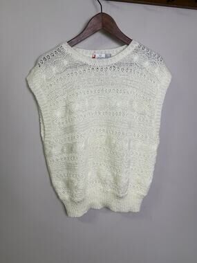 Vintage Riki for Crazy Horse Sweater Vest Women’s White Knit Sleeveless Top M